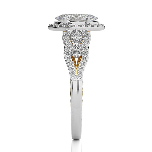 Constellation Swirl Double Split Shank Diamond Bazel and Halo Engagement Ring