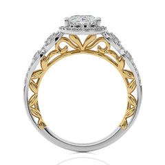 Constellation Swirl Double Split Shank Diamond Bazel and Halo Engagement Ring