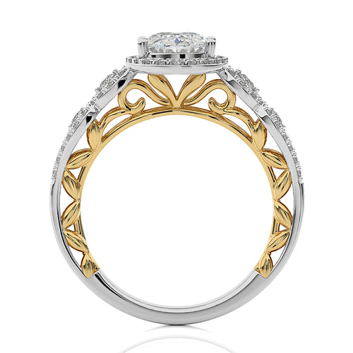 Constellation Swirl Double Split Shank Diamond Bazel and Halo Engagement Ring