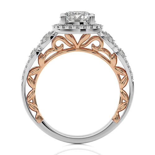 Constellation Swirl Double Split Shank Diamond Bazel and Halo Engagement Ring