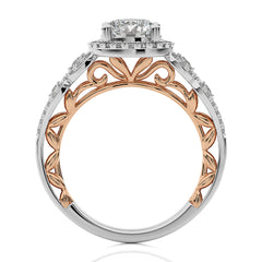 Constellation Swirl Double Split Shank Diamond Bazel and Halo Engagement Ring