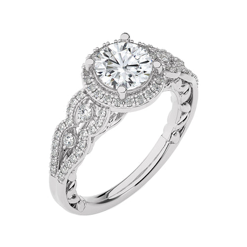 Constellation Swirl Double Split Shank Diamond Bazel and Halo Engagement Ring