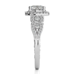 Constellation Swirl Double Split Shank Diamond Bazel and Halo Engagement Ring