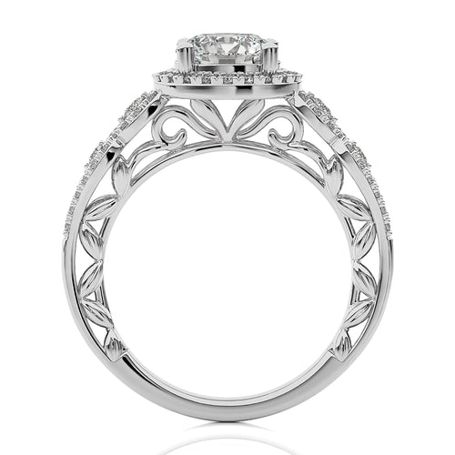 Constellation Swirl Double Split Shank Diamond Bazel and Halo Engagement Ring