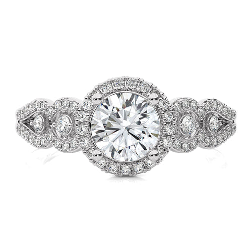 Constellation Swirl Double Split Shank Diamond Bazel and Halo Engagement Ring