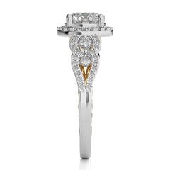 Constellation Swirl Double Split Shank Diamond Bazel and Halo Engagement Ring