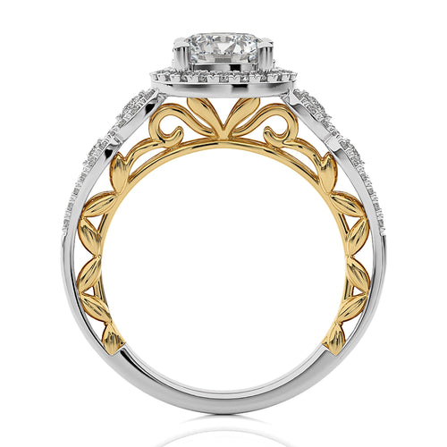 Constellation Swirl Double Split Shank Diamond Bazel and Halo Engagement Ring