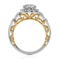 Constellation Swirl Double Split Shank Diamond Bazel and Halo Engagement Ring