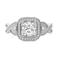 Classic Nimbus Double Twist Split Shank Halo Diamond Engagement Ring