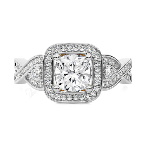 Classic Nimbus Double Twist Split Shank Halo Diamond Engagement Ring