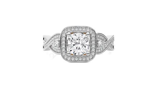 Classic Nimbus Double Twist Split Shank Halo Diamond Engagement Ring