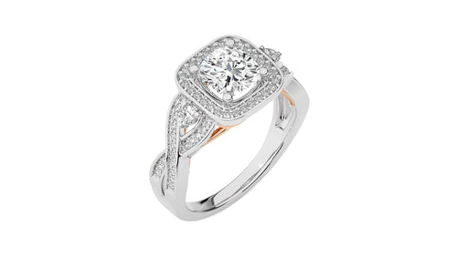 Classic Nimbus Double Twist Split Shank Halo Diamond Engagement Ring