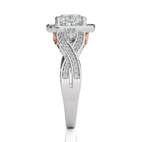 Classic Nimbus Double Twist Split Shank Halo Diamond Engagement Ring