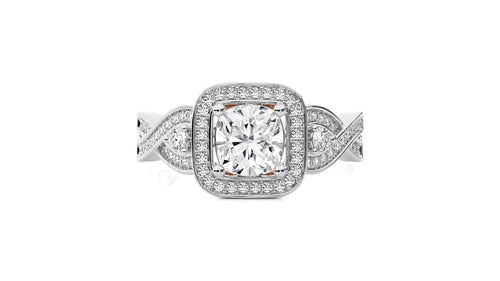 Classic Nimbus Double Twist Split Shank Halo Diamond Engagement Ring