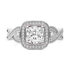 Classic Nimbus Double Twist Split Shank Halo Diamond Engagement Ring