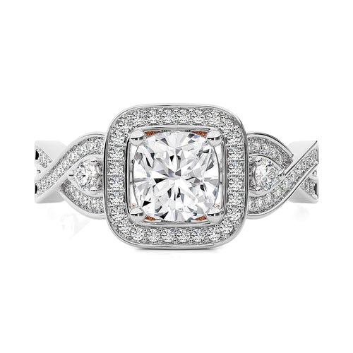 Classic Nimbus Double Twist Split Shank Halo Diamond Engagement Ring