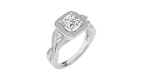 Classic Nimbus Double Twist Split Shank Halo Diamond Engagement Ring