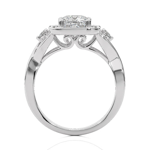 Classic Nimbus Double Twist Split Shank Halo Diamond Engagement Ring
