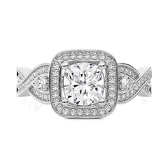 Classic Nimbus Double Twist Split Shank Halo Diamond Engagement Ring