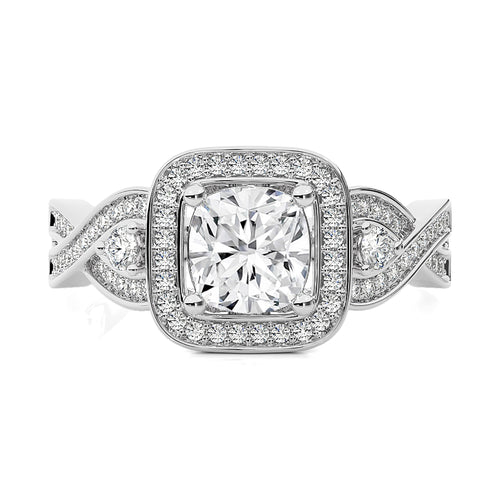 Classic Nimbus Double Twist Split Shank Halo Diamond Engagement Ring