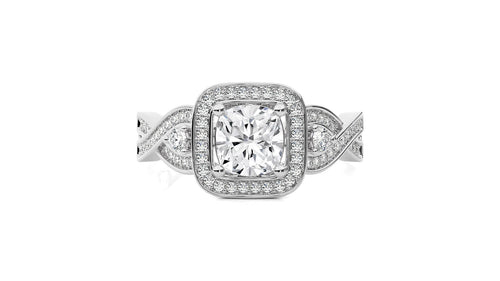 Classic Nimbus Double Twist Split Shank Halo Diamond Engagement Ring