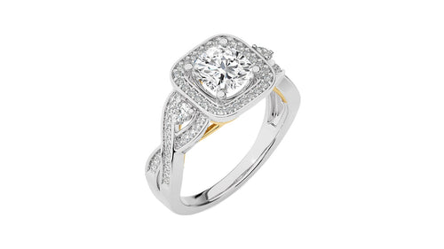 Classic Nimbus Double Twist Split Shank Halo Diamond Engagement Ring
