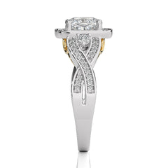 Classic Nimbus Double Twist Split Shank Halo Diamond Engagement Ring