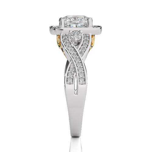 Classic Nimbus Double Twist Split Shank Halo Diamond Engagement Ring