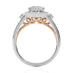 Starbrust Double Row Split Shank Diamond Halo Engagement Ring