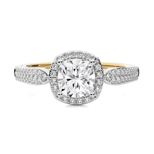 Vintage Style Bazel and Halo Diamond Engagement Ring