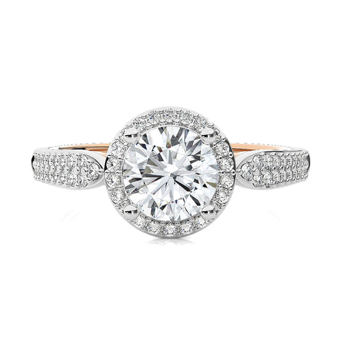 Vintage Style Bazel and Halo Diamond Engagement Ring