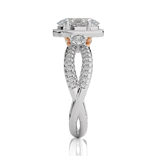 Classic Twisted Split Shank Diamond Halo Engagement Ring