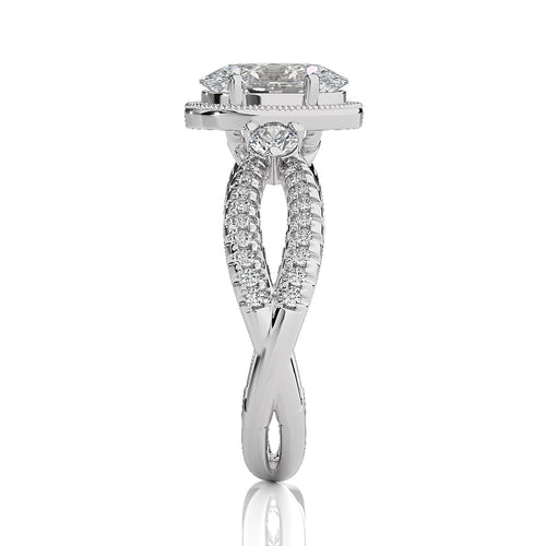 Classic Twisted Split Shank Diamond Halo Engagement Ring