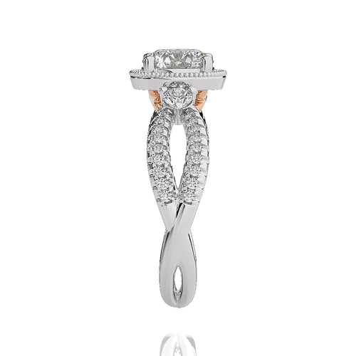Classic Twisted Split Shank Diamond Halo Engagement Ring