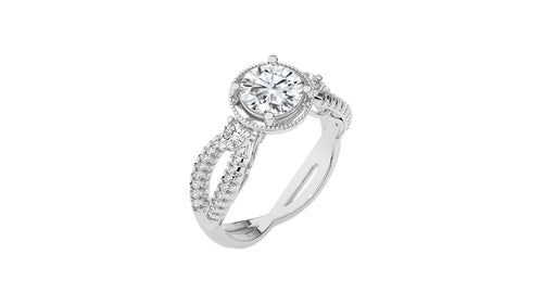 Classic Twisted Split Shank Diamond Halo Engagement Ring