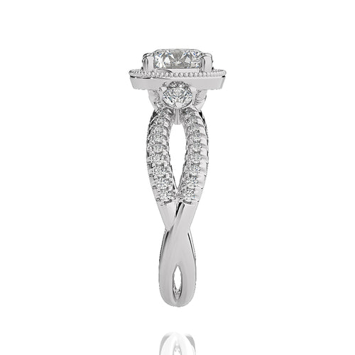 Classic Twisted Split Shank Diamond Halo Engagement Ring