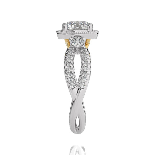 Classic Twisted Split Shank Diamond Halo Engagement Ring