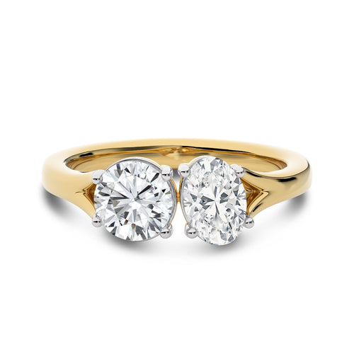 1 3/4 CT. Oval and Round Two Stone Natural Diamond Engagement Ring