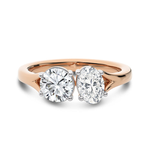 1 3/4 CT. Oval and Round Two Stone Natural Diamond Engagement Ring