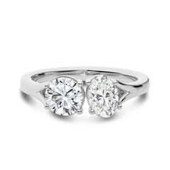 1 3/4 CT. Oval and Round Two Stone Natural Diamond Engagement Ring