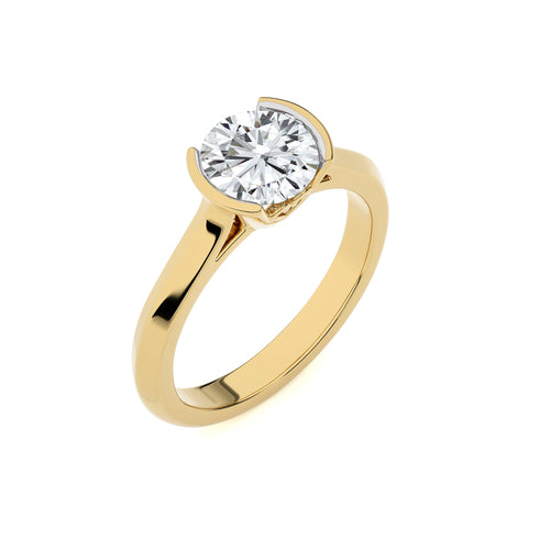 1 1/2 CT. Unfading Grace Bezel Set Knife Edge Round Natural Diamond Engagement Ring