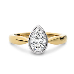 1 CT Pear Cut Bezel Set Solitaire Lab Created Diamond Engagement Ring