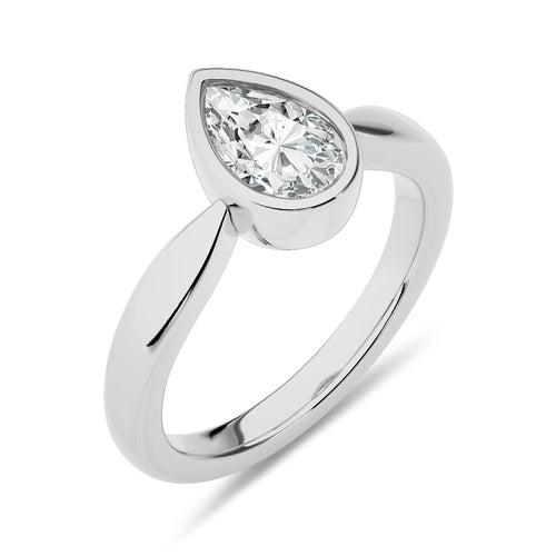 1 CT Pear Cut Bezel Set Solitaire Lab Created Diamond Engagement Ring