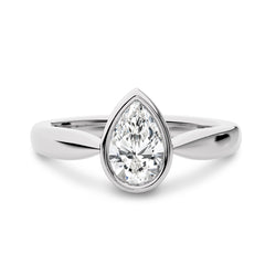 1 CT Pear Cut Bezel Set Solitaire Lab Created Diamond Engagement Ring