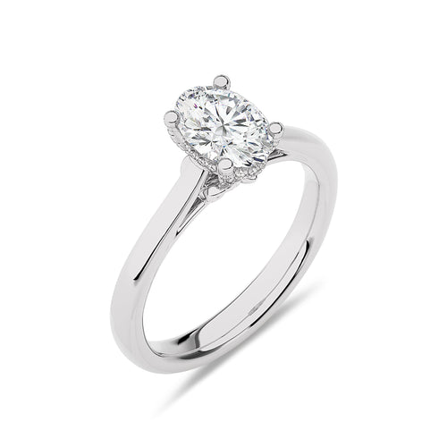 1 CT Solitaire Oval with Hidden Halo Lab Created Diamond Engagement Ring