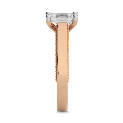 Vintage Emerald Cut Solitaire Ring with Studded Edge Lab Created Diamond Engagement Ring