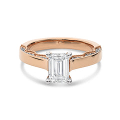 Vintage Emerald Cut Solitaire Ring with Studded Edge Lab Created Diamond Engagement Ring