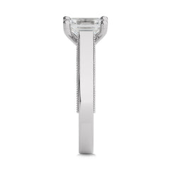 Vintage Emerald Cut Solitaire Ring with Studded Edge Lab Created Diamond Engagement Ring