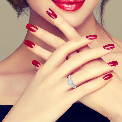 Vintage Emerald Cut Solitaire Ring with Studded Edge Lab Created Diamond Engagement Ring