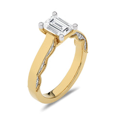 Vintage Emerald Cut Solitaire Ring with Studded Edge Lab Created Diamond Engagement Ring